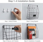 QWORK Metal Wire Wall Mounted File Organizer – 2 Pack Fits A4 & Letter Size, Space-Saving Storage for Office, Home & Entryway - Image 3