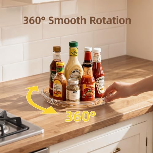 LAMU 4 Pack Lazy Susan Organizer, 9'' Clear Lazy Susan Turntable for Cabinet, Fridge, Kitchen, Pantry, Countertop, Table Top, Refrigerator Organizers and Storage, Seasoning and Spice Organizer - Image 4