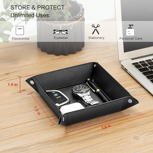 SITHON Valet Tray Desktop Storage Organizer PU Leather Catchall Tray - Image 4