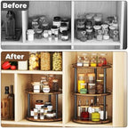 LAMU 12'' Wood Lazy Susan Turntable Organizer for Cabinet, 3 Tier Lazy Susan Spice Rack Organizer for Kitchen, Wood Turntable for Table Top, Countertop, Pantry, Bathroom - Image 4
