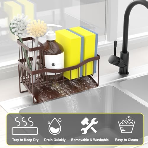 Fssvcd Maifan Sink Caddy Sponge Holder for Kitchen with Brush Holder and Stainless Steel Self Drain Tray, Rustproof Kitchen Sink Organizer for Sponge, Soap Dispenser Storage Accessories - Image 3