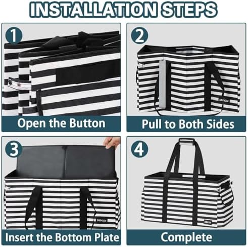 Standing Extra Large Utility Tote Bag with Hard Bottom & Hard Sides, Heavy Duty Reusable Grocery Bags with Handles & 3 Pockets for Shopping, Picnics, Camping, Laundry, Car, Beach Tote Bag - Image 7