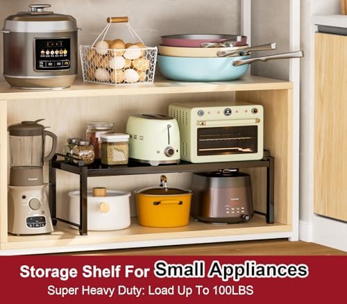 X-cosrack 12" Wide 100LBS Loading-Bearing Heavy Duty Kitchen Storage Shelf, Expandable Cabinet Shelf Organizer, Stackable Adjustable Storage Shelves for Kitchen Cabinet Cupboard Pantry Counter - Image 4