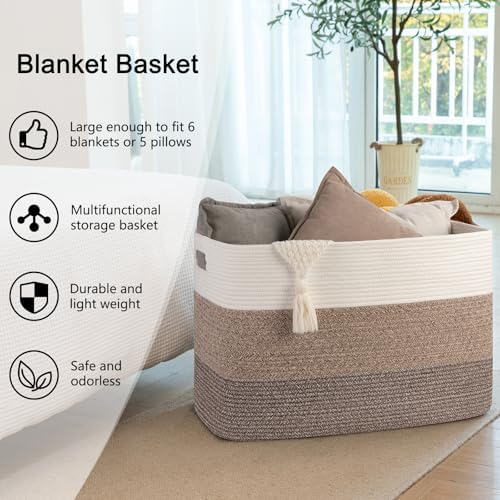 OIAHOMY Blanket Basket Laundry Basket Dog Toy Basket 108L Dark Brown - Image 6