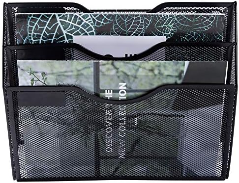 EASEPRES 3 Pocket Mesh Hanging Wall File Organizer, Wall Mounted Mail Paper Document Folder Holder, Clipboard Storage Organization Magazine Rack with Nametag Label for Office Home School, Black - Image 3
