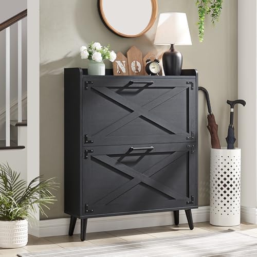 Barnyatoh Farmhouse Shoe Storage Cabinet with 2 Flip Drawers & Barn Door by Barnyatoh