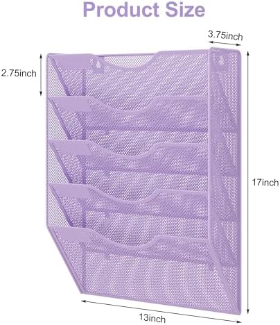 EasyPAG Wall File Organizer 5 Tier Hanging Paper Folder Holder, Zero Assembly Metal Mesh Wall Mounted Mail Organizer for Office Home Classroom Narrow Spaces, Puple - Image 7