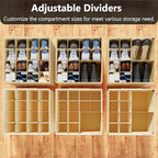 SUOCO 2 Pack Shoe Organizer for Closet, Fits up to 32 Pairs, Small Space Shoe Storage Boxes Bins Containers w/Adjustable Dividers and Clear Top, Black, Beige - Image 2