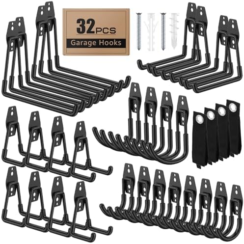 32-Pack Heavy Duty Wall Mount Garage Hooks by Unknown