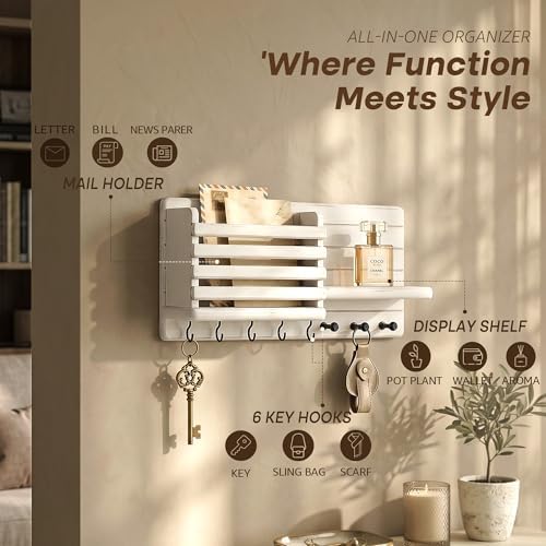 Rebee Vision Key Holder Wall Mount with Mail Slot for Hoom Decor, White - Image 5