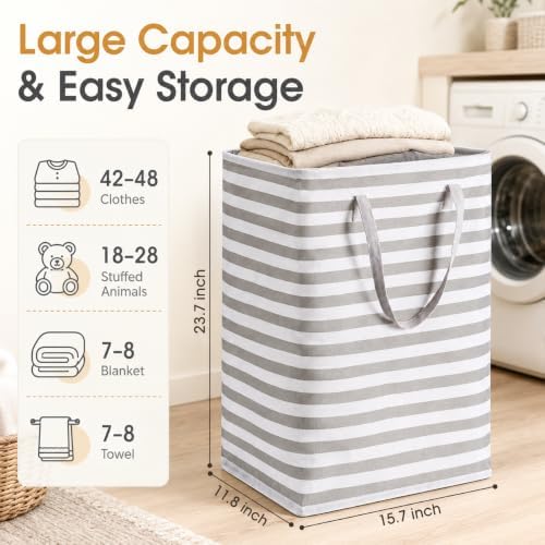 2 Pack Large Laundry Baskets, Laundry Hampers, Freestanding Waterproof Collapsible Clothes Basket with Easy Carry Handles in Laundry Room Bathroom Bedroom Dorm,Grey,75L - Image 2