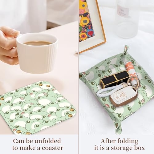 PU Leather Jewelry Valet Tray, Portable Catchall Tray for Keys, Wallet, Watch,Travel Jewelry Tray Organizer for Nightstand Desk Entryway Home Decor Gift for Women Men Cute Frogs - Image 3