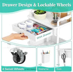 SUNALLY 4 Tier Rolling Cart with Drawer, Craft Storage Cart Organizer,White - Image 3