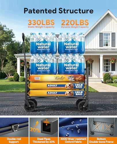 Collapsible Wagon Cart with Wheels, 220LBS for Grocery Shopping Camping - Image 4