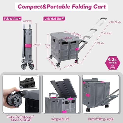FELICON SELORSS Folding Utility Cart Portable Rolling Crate Handcart-Gray - Image 6