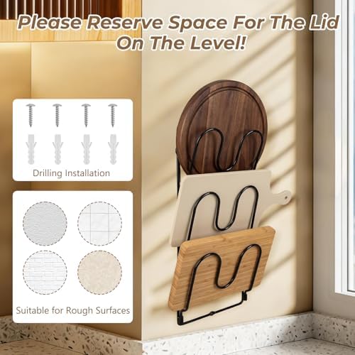 2 Pack Pot Lid Organizer Rack for Cabinet Door/Wall, 6-Tier Pot Lid Holders inside Cabinet Door, No Drilling Adhesive Wall/Door Mounted Rustproof Pots and Pans Lid Organizers for Kitchen Storage Black - Image 5