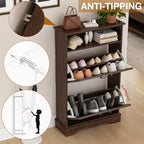 24" W Hidden Shoe Storage Cabinet with 2 Flip Drawers & Open Storage - Image 5