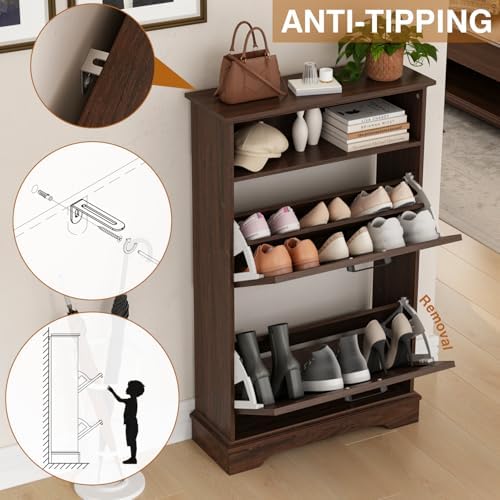 24" W Hidden Shoe Storage Cabinet with 2 Flip Drawers & Open Storage - Image 5