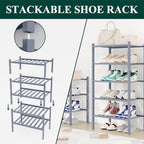 Smiry Bamboo Shoe Rack, 8 Vertical Slats, 5 Tier - 17.3" Wide, Grey - Image 5