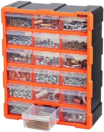 VEVOR 18-Drawer Storage Organizer, Plastic, Drawer Storage Cabinet for Garage Organization, Stackable Small Parts Organizer, Wall-Mounted Toolbox, for Hardware, Beads, Screws, Crafts, Building Bricks by VEVOR