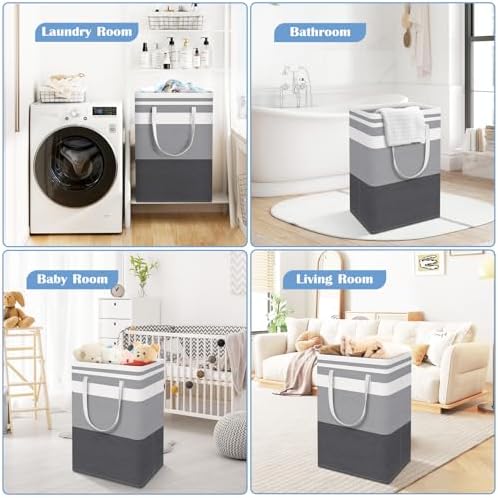 BlissTotes 3-Pack Laundry Basket, Collapsible Laundry Hamper, Grey, 125L - Image 6
