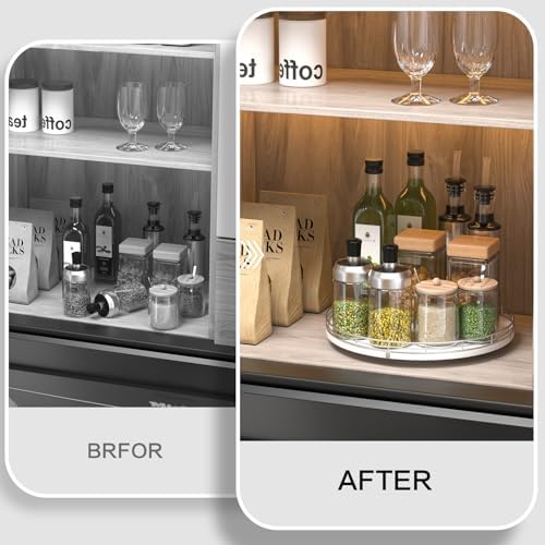 Oroyutor 12-Inch Oak Lazy Susan Spice Organizer with Silver Metal Rail - Image 5