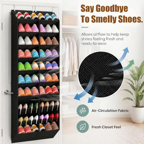 UVIAHOMI 20-30 Pairs Over the Door Shoe Organizer, Breathable Pockets Hanging Shoe Storage for Closet, 10-Tier Door Shoes Rack, Handing Shoes Holder Fit All the Family's Sneakers, Boots, Heels, Black - Image 5