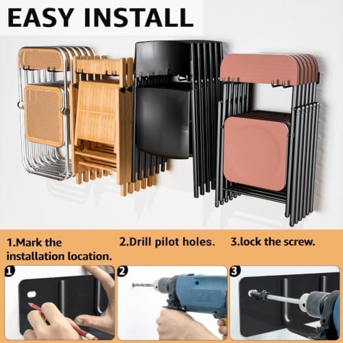 YYR Folding Chair Storage Rack, Garden Tool & Foldable Chairs Organizer Hangers for Garage Organization, Lawn, Beach, Camping, Yard Chairs Hooks Wall Mount, Soild Metal Max Load 240 LBS - 2 Pack - Image 5