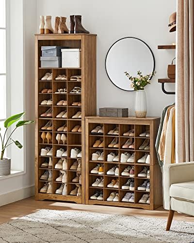 VASAGLE Tall Shoe Storage Cabinet, 10‑Tier, Holds Up to 30 Pairs of Shoes | Vertical Wood Rack, 24.8 x 13.2 x 75.6 inch, for Entryway, Honey Brown, Helan Collection ULBS273T41 - Image 4
