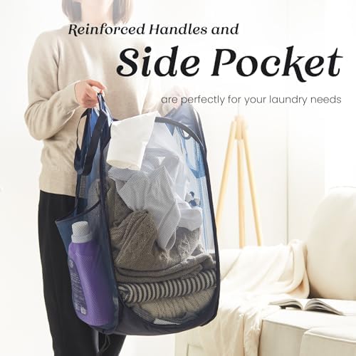 Collapsible Mesh Laundry Basket with Side Pocket & Sturdy Handles - Image 3