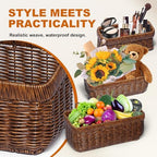 Hanging Baskets, Handmade Wicker Style Wall Basket w/Hooks - Image 4