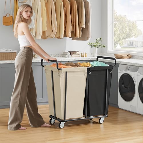 Gewudraw 2 Section Heavy Duty Laundry Basket with Wheels, 360L - Image 2