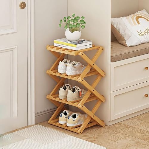 Vertical Shoe Rack Small, 4 Tier Portable Folding Shoe Storage Rack, Without Installation Free Standing Shoe Rack for Corridors, Bedrooms Living Room Corner and Small Spaces (4 Tier) by Akloya