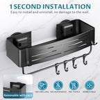 Onemake Shower Caddy Suction Cup, 2 Pack Shower Shelf with Hooks, Black - Image 6