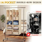 5 Tier Hanging Closet Organizer, 14 Compartments Dual Row Storage, Beige | Closet Organizers and Storage with Large & Small Pockets, 3 Sturdy Hooks Support Heavy Loads, Ideal for Dorm, Garment Rack - Image 4