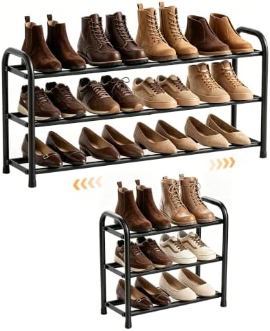 ENJOYBASICS 3 Tier Expandable Shoe Rack, Metal Small Shoes Shelf, Black by ENJOYBASICS