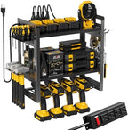 TOPRINCE Power Tool Organizer Wall Mount with Charging Station, 3-Tier Heavy Duty Metal Tool Rack with 4 Drill Holders and 6FT Power Strip, Garage Workshop Storage.Black by Unknown