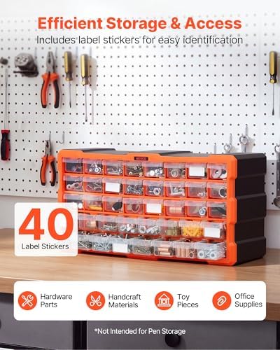 VEVOR 40-Drawer Storage Organizer, Plastic, Drawer Storage Cabinet for Garage Organization, Stackable Small Parts Organizer, Wall-Mounted Toolbox, for Hardware, Beads, Screws, Crafts, Building Bricks - Image 5