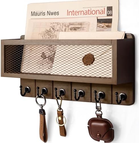 Rebee Vision Key Holder Wall Mount with 6 Hooks for Entryway, Retro Brown by REBEEVISION