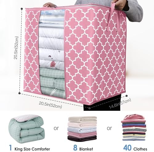 Storage Bags 4 Pack 100L Clothes Organization and Storage Containers | Large Blanket for Comforters,Bedding, Foldable Organizer with Reinforced Handle, Clear Window, Sturdy Zippers, Pink - Image 2