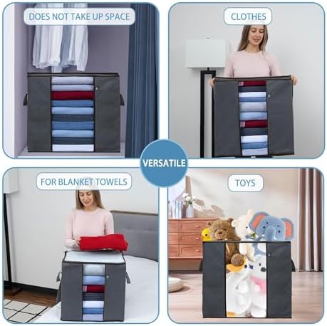 VENO 3 Pack X-Large Clothes Storage Bag w/ Reinforced Handle 24 Gallon | Thick Container Bins Organizer for Blankets, Comforters, Bedding, Foldable w/ Sturdy Zipper, Clear Window(Tall 24 Gallon) - Image 3