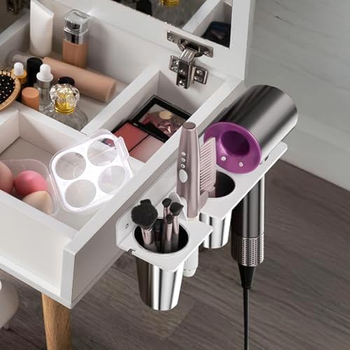 HIIMIEI Hair Tool Organizer Wall Mount, White Acrylic Hot Tool Holder with 2Cups, Bathroom Hair Styling Accessories Storage Organizer for Flat Iron, Blow Dryer, Curling Wand - Image 4