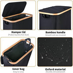 iEGrow 60L Slim Laundry Hamper, Narrow Laundry Basket with Lid,Foldable Clothes Hamper with Bamboo Handles,Hamper Basket with Removable Inner Bag for Laundry Room Bedroom College Dorm,Black - Image 2