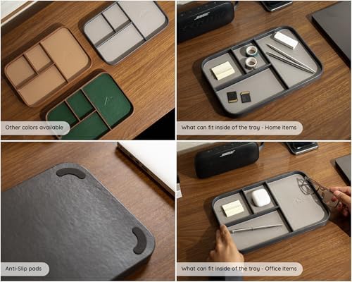 MUUJEE Leather Catchall Multitray (Design 2) - 11.65 x 7.75 x 0.8, Mountain Design Embossed Minimalist Wallet Tray for Men, Thoughtful Husband Gift, Desk EDC Organizer for Watch Keys Glasses, Gray - Image 5