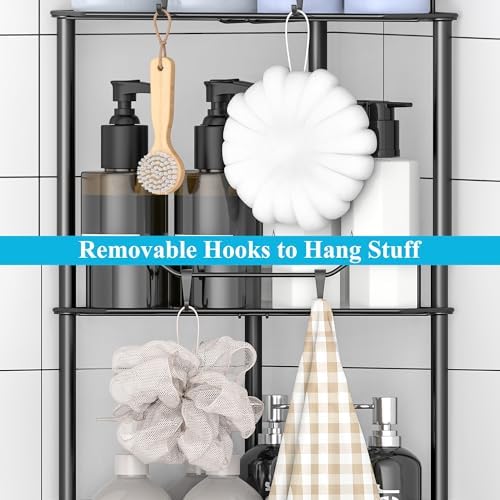 HuggieGems 5 Tier Floor Standing Corner Shower Caddy Organizer Shelf with Hooks, Bathroom Shelves Stand Rack, Black - Image 5