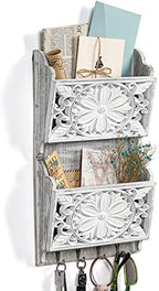 2-Slot Mail Organizer Wall Mount with 4 Hooks by Dhmkfly