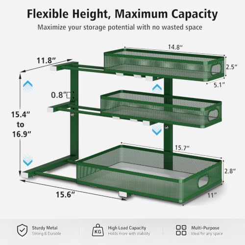 Under Sink Organizer, 3-Tier Sliding Drawers, 2-Pack Forest Green - Image 4