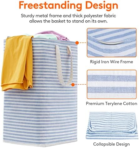 Lifewit 80L Large Laundry Baskets, 1 Pack, Reinforced Handles, Blue - Image 2