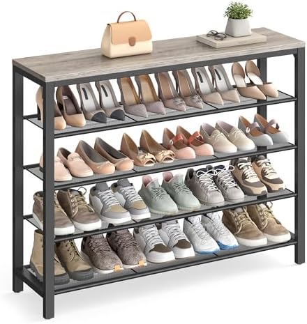 VASAGLE INDESTIC Shoe Rack, Organizer for Closet with 4 Mesh Shelves and Large Top for Bags, Entryway Hallway Shelf, Steel Frame, Industrial, Greige and Black ULBS015B02, 11.8 x 39.4 x 36.4 Inches by Unknown
