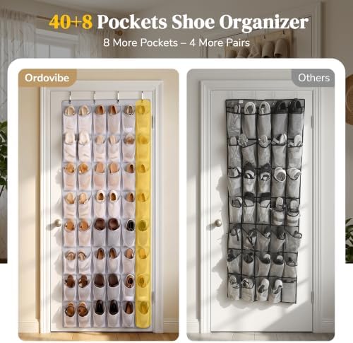 48 Pockets Over The Door Shoe Organizer, Large Mesh Hanging Shoe Rack, 6-Column Heavy Duty Shoe Storage for Sneakers and Heels, Behind Door Holder for Entryway Bedroom Dorm College, Gray - Image 2